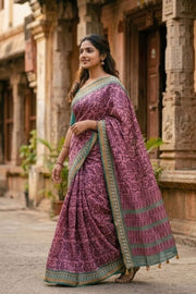 Dusty Pink Printed Semi Tussar Silk Saree 10077229