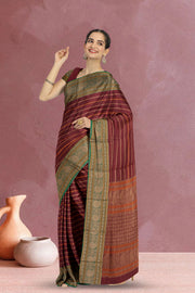 Maroon Handloom Kanchi Cotton Saree 10071694