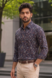 Brown Full Sleeve Ajrakh Printed Cotton Mens Shirt 10073000