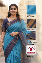 Blue Kanjivaram Silk Saree with Thandavalam Border 10077924