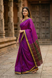 Purple Kanjivaram Pure Silk Saree With Mayil kan Border 10077894