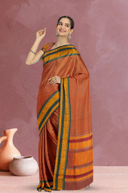 Orange Handloom Kanchi Cotton Saree 10071682
