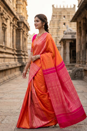 Orange Korvai Kanjivaram Silk Saree 10078166