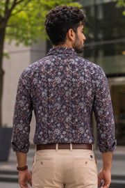 Brown Full Sleeve Ajrakh Printed Cotton Mens Shirt 10073000
