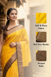 Golden Yellow Semi Mysore Crepe Silk Saree 10077806