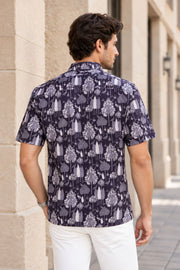 Brown Half Sleeve Jahota Printed Cotton Mens Shirt 10074412