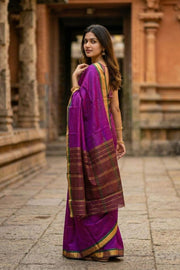 Purple Kanjivaram Pure Silk Saree With Mayil kan Border 10077894