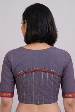 Purple Aari Embroidered Mangalgiri Cotton Blouse 10070741
