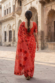 Red Chikankari Embroided Organza Saree 10078118