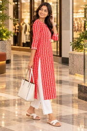 Red Printed Cotton Kurta 10075948