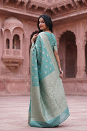 Sea Blue Handloom Banarasi Chiniya Silk Saree 10063227