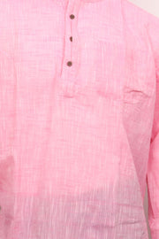 Pink Full Sleeve Slub Cotton Shirt Length Men's Kurta 10077837
