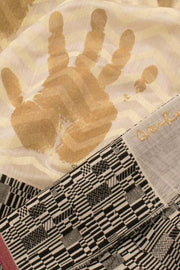 Wheat Glow Beige Hand Block Printed Chanderi Saree 10049151
