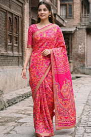 Pink Kani Printed Silk Saree 10077877