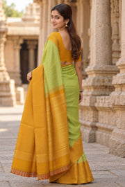 Green Korvai Kanjivaram Pure Silk Saree with Contrast Border 10077906