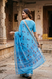 Light Blue Striped Sungudi Saree 10078048