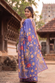 Purple Printed Kalamkari Semi Tussar Silk Saree 10074917