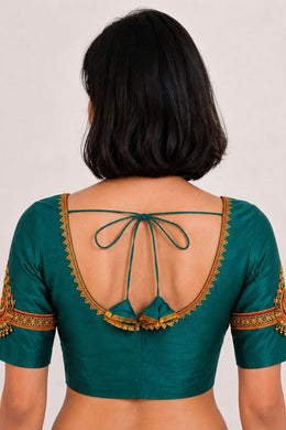 Peacock Green Aari Embroidered Kanjivaram Silk Blouse 10077729