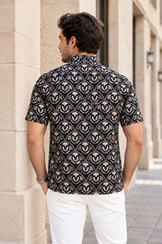Black Half Sleeve Jahota Printed Cotton Mens Shirt 10076224