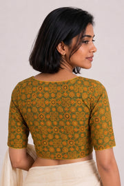 Green Ajrakh Printed Cotton Blouse 10072254