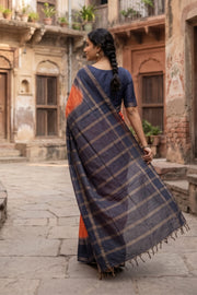 Orange Semi Tussar Saree with Zari Border 10078212