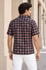 Black Half Sleeve Jahota Printed Cotton Mens Shirt 10074313