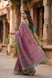 Dusty Pink Printed Semi Tussar Silk Saree 10077229