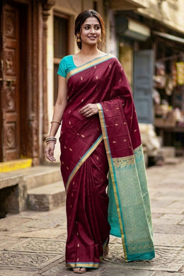 Maroon Kanjivaram Pure Silk Saree with Zari Border 10077897