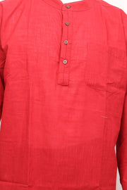 Red Full Sleeve Slub Cotton Shirt Length Men's Kurta 10077839