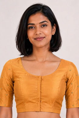 Mustard Yellow Aari Embroidered Tussar Silk Blouse 10070434