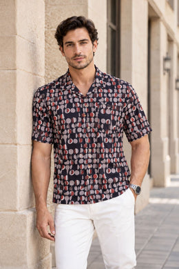Black Half Sleeve Jahota Printed Cotton Mens Shirt 10074315