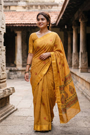 Mustard Yellow Striped Sungudi Saree 10078047