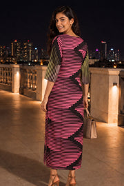 Pink Color Printed Vegan Charmeuse Silk Dress 10077271