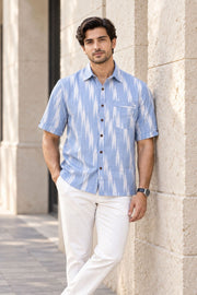 Blue Half Sleeve Handloom Ikat Cotton Men's Shirt 10077851