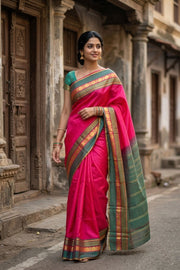 Pink Kanjivaram Pure Silk Saree With Rudrashtakam Border 10077895