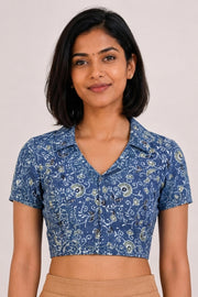 Blue Ajrakh Printed Cotton Blouse 10072503