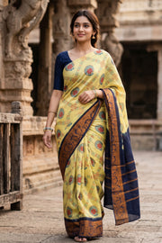 Light Yellow Sungudi Saree 10078063