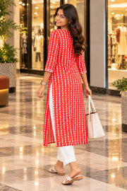 Red Printed Cotton Kurta 10075948