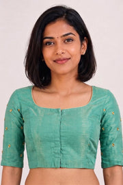 Green Aari Embroidered Chanderi Silk Cotton Blouse 10077776