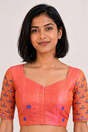 Pink Aari Embroidered Silk Blouse 10077731