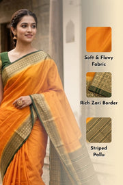 Saffron Orange Semi Mysore Crepe Silk Saree 10077807