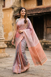 MultiColour Hand Block Printed Chanderi Saree 10049147