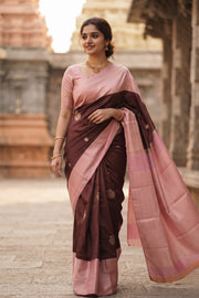 Brown Korvai Kanjivaram Silk Saree with Zari Border 10077916