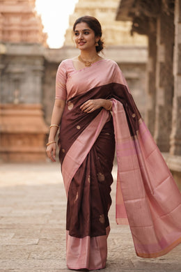 Brown Korvai Kanjivaram Silk Saree with Zari Border 10077916