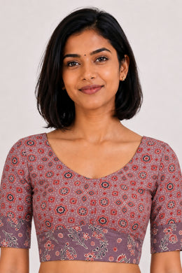 Brown Ajrakh Printed Cotton Blouse 10060443