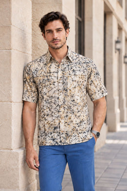 Black Half Sleeve Batik Printed Cotton Mens Shirt 10076353