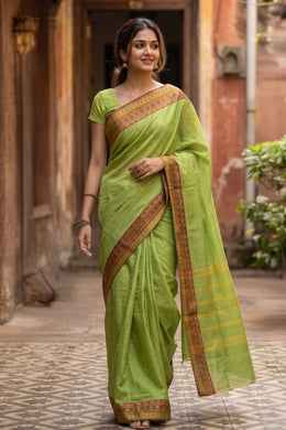 Leaf Green Handloom Chettinad Cotton Saree 10077307