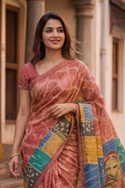 Brown Printed Semi Tussar Silk Saree With Tribal Motifs 10076268