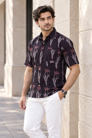Black Half Sleeve Jahota Printed Cotton Mens Shirt 10074321