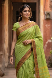 Leaf Green Handloom Chettinad Cotton Saree 10077307